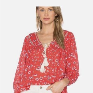 Free People Never a Dull Moment Red Floral Blouse